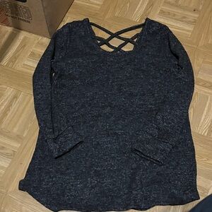 Almost Famous Long Sleeve Crisscross Top - Dark Gray